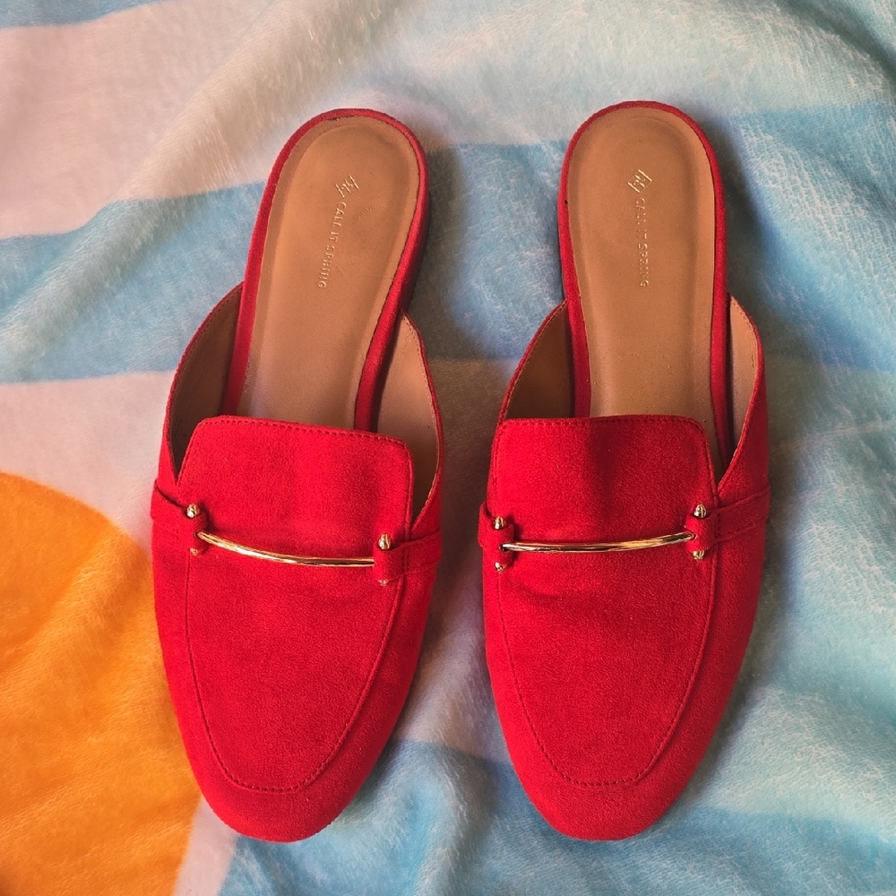Call It Spring Scarlet Mules with Metallic Detail